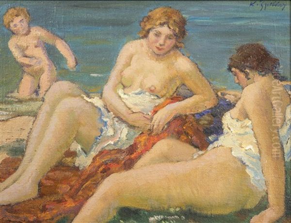 Bathing Oil Painting by Karel Spillar