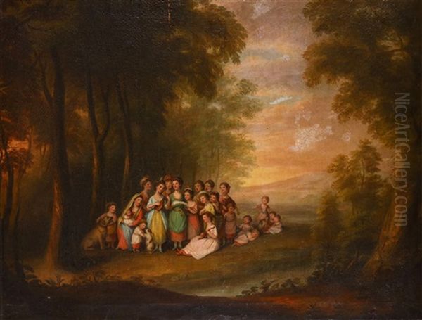 Children Singing In A Wooded Clearing Oil Painting by Maria Spilsbury