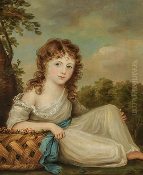 Portrait Of A Young Girl Seated In A Landscape Oil Painting by Maria Spilsbury