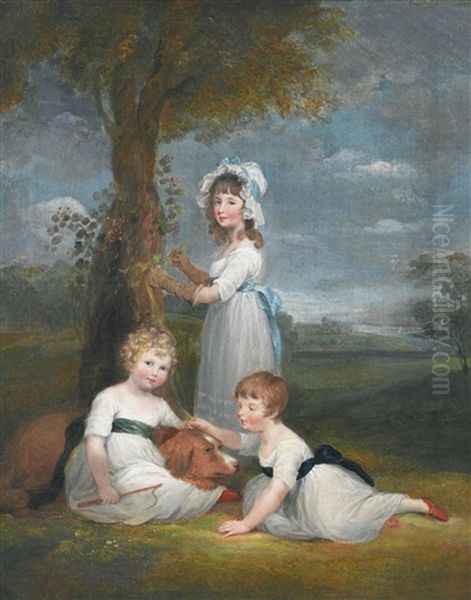 The Earl Of Lincoln And His Sisters Oil Painting by Maria Spilsbury