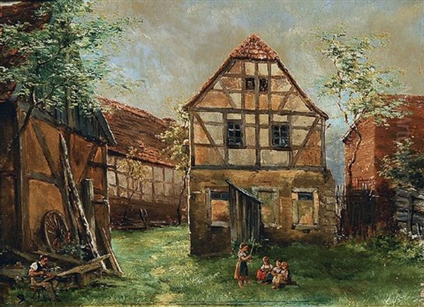 Dorfidylle In Mobschatz Oil Painting by Erwin Spindler