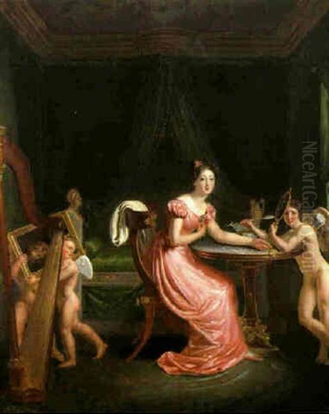 Junge Dame In Ihrem Schlafgemach by Louis Pierre Spindler