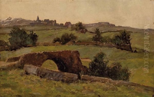 Landschaft Mit Steinbrucke Und Dorf Oil Painting by Karl Spitz