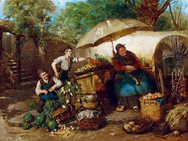 On The Market Of Munchen Oil Painting by Emmanuel Spitzer