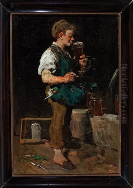 Boy Drinking A Stein Of Beer Oil Painting by Emmanuel Spitzer