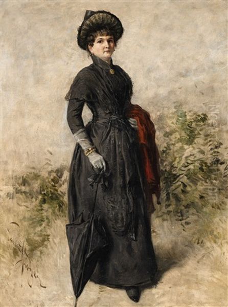 Portrait Of A Lady In A Black Dress Oil Painting by Emmanuel Spitzer