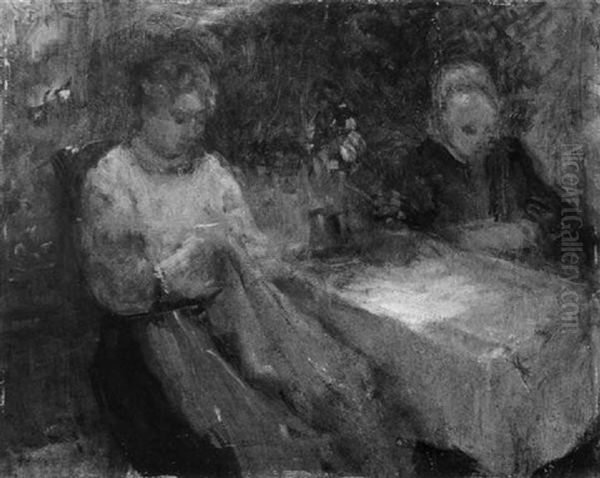 Zwei Frauen Bei Der Handarbeit Oil Painting by Emmanuel Spitzer