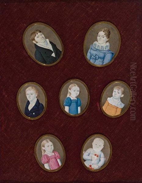 Die Mitglieder Der Familie Albaneder (set Of 7) Oil Painting by Franz Spitzer