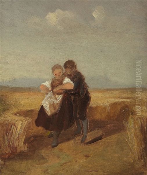 Bub Und Madchen Im Kornfeld Oil Painting by Carl Spitzweg