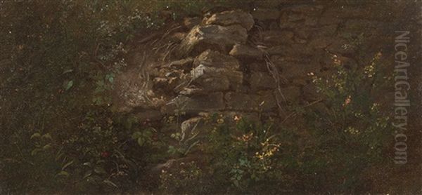 Mit Blumen Bewachsener Felsabhang Oil Painting by Carl Spitzweg