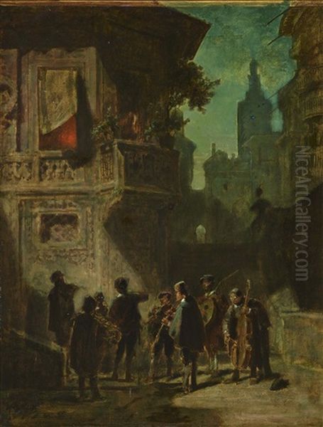 Spanish Serenade (from The Barbier Of Seville) Oil Painting by Carl Spitzweg