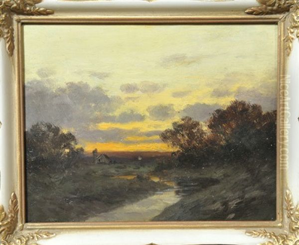 Flusslandschaft Im Abendrot Oil Painting by August (Karl Martin A.) Splitgerber