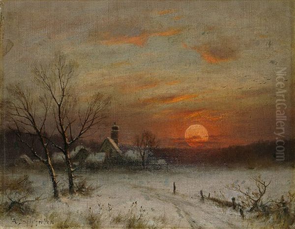 Winterlandschaft Im Abendlicht Oil Painting by August (Karl Martin A.) Splitgerber