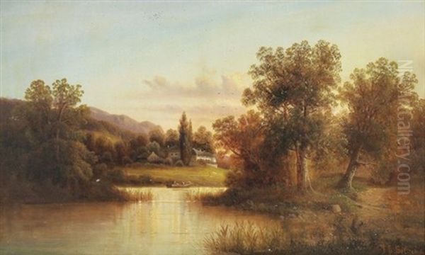 Alpenlandschaft Mit See. Abendstimmung Oil Painting by Frederik L. Splitgerber