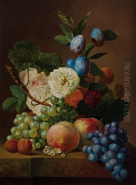 Blumenstillleben Mit Fruchten Oil Painting by Wijnanda Cornelia Splitgerber