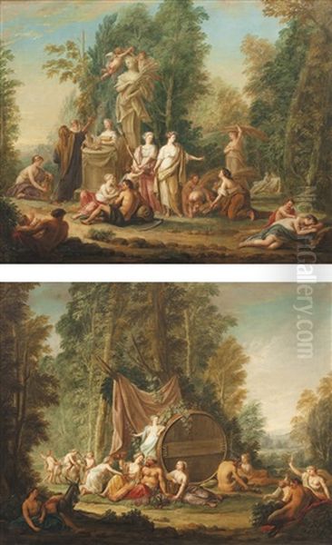 Hommage A Bacchus Hommage A Ceres Oil Painting by Jan Jakob (Jean Jacques) Spoede