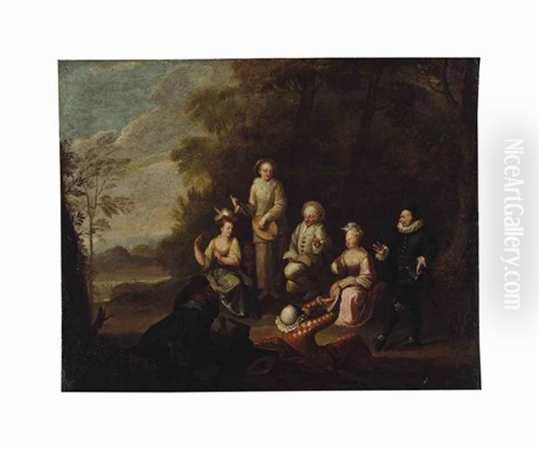 Comedie Del Arte Oil Painting by Jan Jakob (Jean Jacques) Spoede