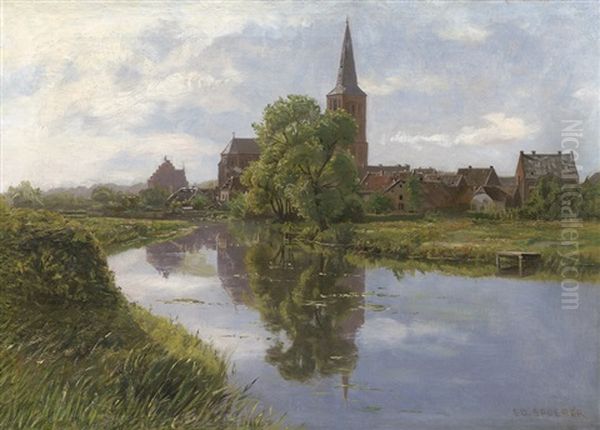 Ansicht Einer Nordischen Stadt Am Fluss Oil Painting by Eduard Spoerer