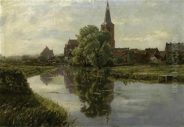 Flusslandschaft Mit Kirche Oil Painting by Eduard Spoerer