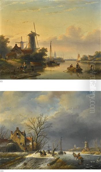 Summer And Winter: A Pair Oil Painting by Jan Jacob Spohler