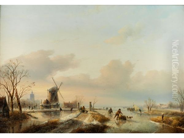 Winterlandschaft Mit Eislaufern Oil Painting by Jan Jacob Spohler