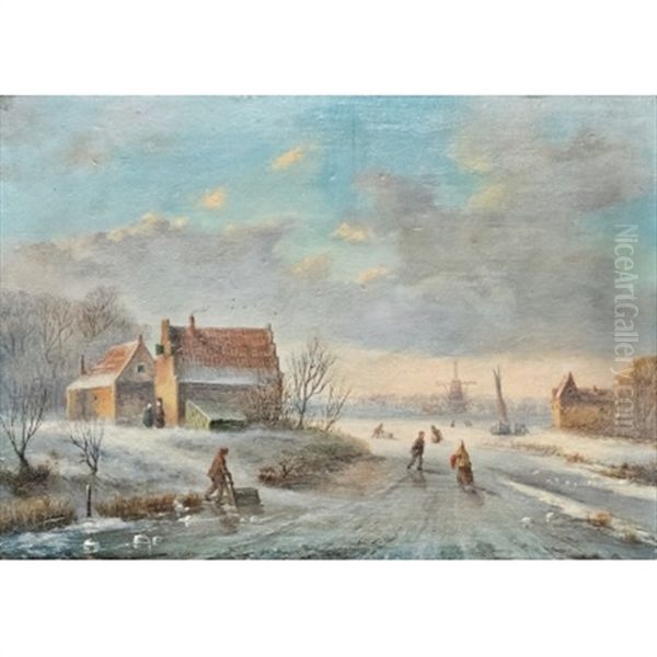 Hollaendische Winterlandschaft Oil Painting by Jan Jacob Coenraad Spohler