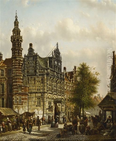 Old City Hall, The Hague Oil Painting by Johannes Franciscus Spohler