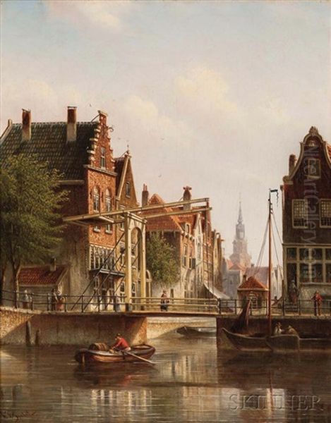 Quiet Amsterdam Canal Oil Painting by Johannes Franciscus Spohler