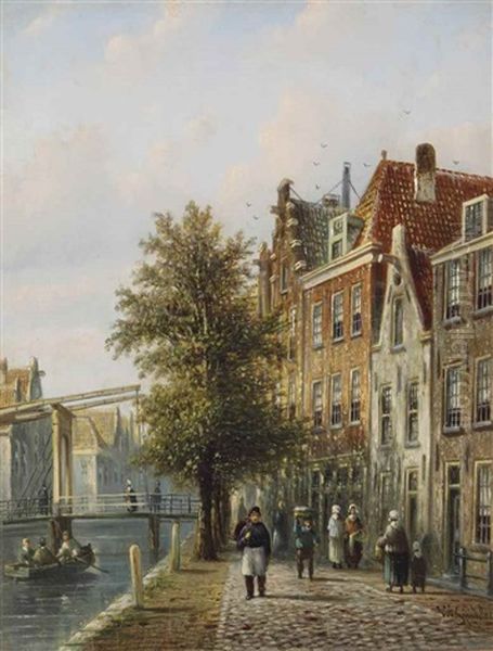 A View Of A Sunlit Canal In Summer Oil Painting by Johannes Franciscus Spohler