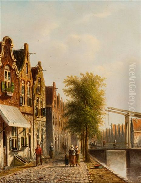 The Palmgracht In Amsterdam Oil Painting by Johannes Franciscus Spohler