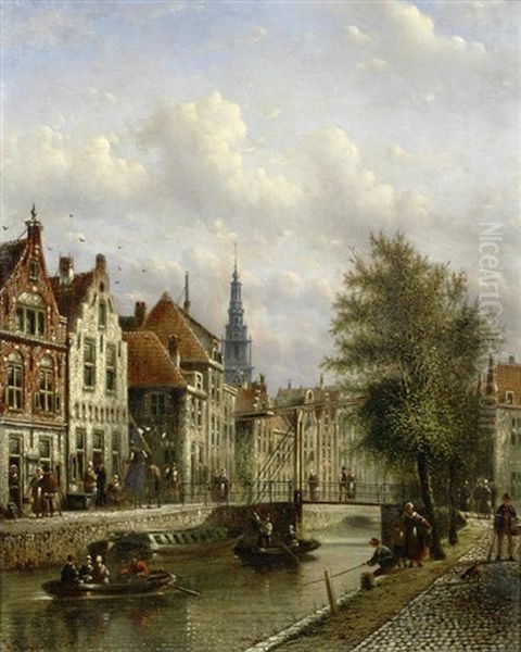 A View In Amsterdam Oil Painting by Johannes Franciscus Spohler