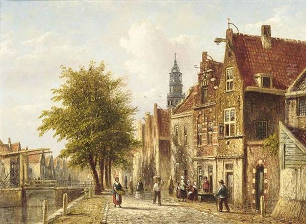 On The Canal Side, Amsterdam Oil Painting by Johannes Franciscus Spohler