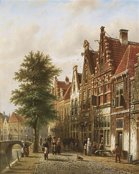 The Grachten, Amsterdam (pair) Oil Painting by Johannes Franciscus Spohler