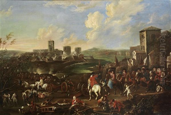 A Regiment Preparing The Siege Of A Distant Fortified Town Oil Painting by Ilario Spolverini