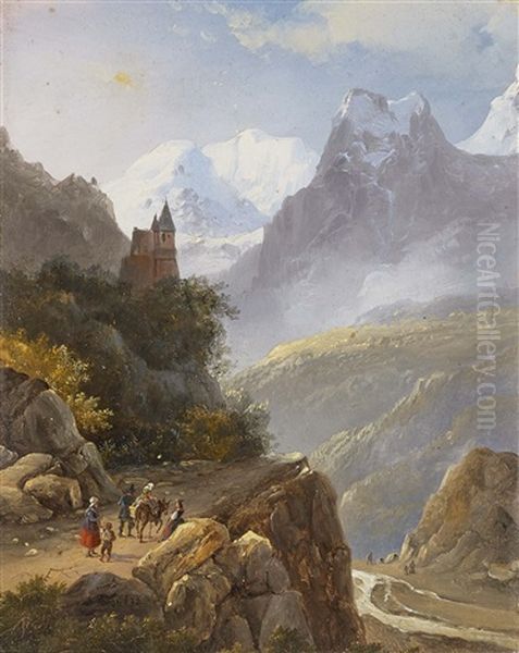 Gebirgslandschaft Mit Reisenden Oil Painting by Philipp Sporrer