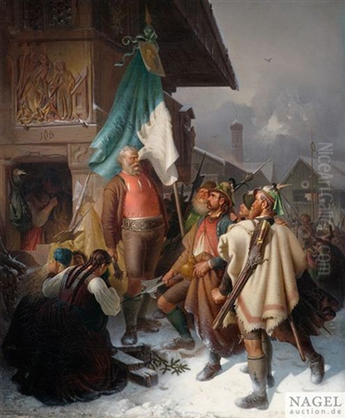 Balthasar Mayr, Der Schmied Von Kochel Zieht Mit Den Bauern Des Gebirges Dem Fursten Max Emanuel Zu Hilfe Oil Painting by Philipp Sporrer