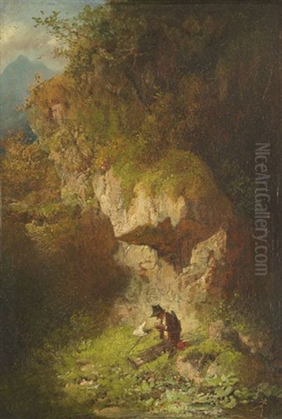 Der Schmetterlingsjager Im Gebirge Oil Painting by Philipp Sporrer