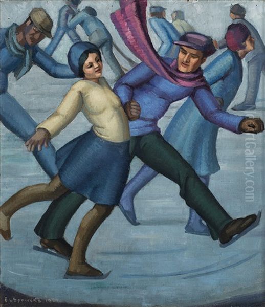 The Skaters Oil Painting by Ethel Spowers