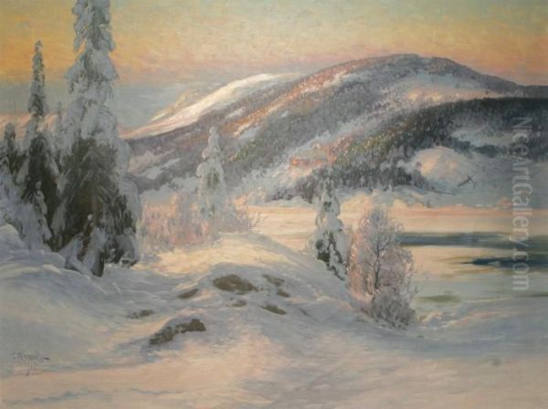 Vinterlandskap Oil Painting by Carl Brandt