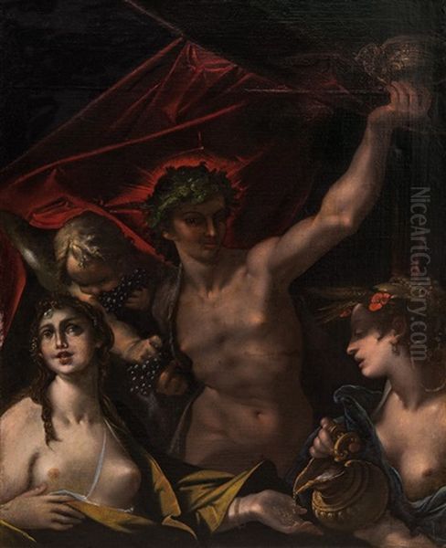 Bakchus, Venuse A Ceres Oil Painting by Bartholomaeus Spranger