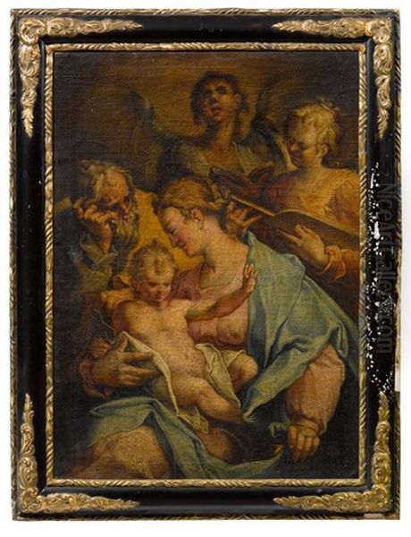 La Sainte Famille Entouree Par Deux Anges Oil Painting by Bartholomaeus Spranger