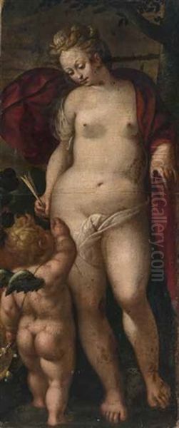 Amor Reicht Der Stehenden Halbnackten Venus Einen Pfeil Oil Painting by Bartholomaeus Spranger