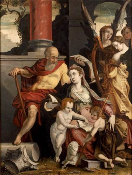 Sainte Famille Avec Saint Jean Et Deux Anges Oil Painting by Bartholomaeus Spranger