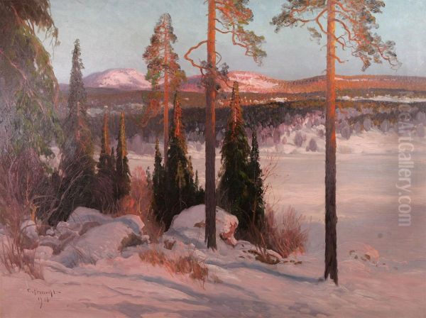 Vinterlandskap Oil Painting by Carl Brandt