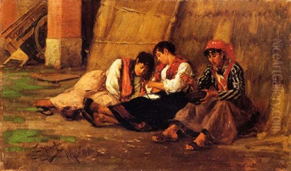 Tre Contadine A Riposo Oil Painting by Eugenio Spreafico