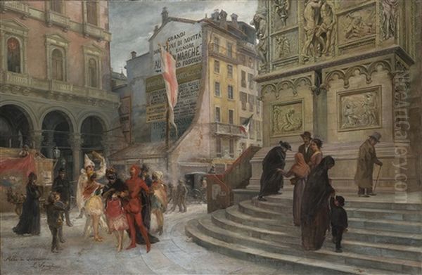 Alba Di Quaresima (portici Settentrionali In Costruzione) Oil Painting by Luigi Spreafico