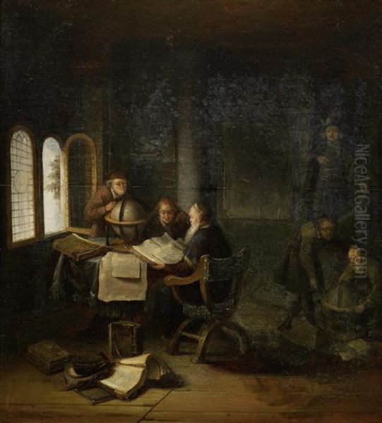 Scholars In A Study With Books And Globes Oil Painting by Jacob van Spreeuwen