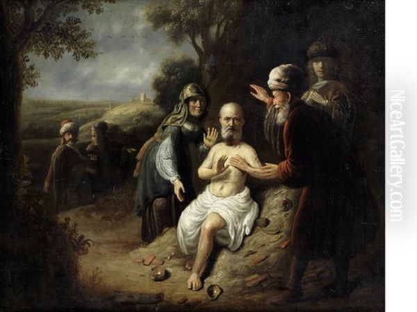 Job With His Wife And Other Figures Oil Painting by Jacob van Spreeuwen