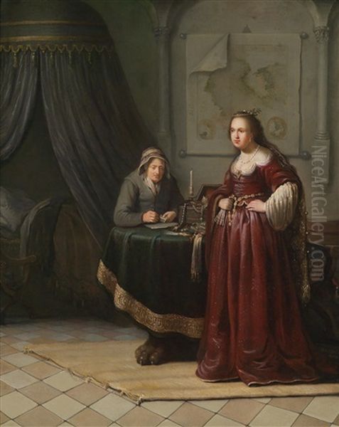 Bathseba Im Bade Mit Ihrer Dienerin Oil Painting by Jacob van Spreeuwen