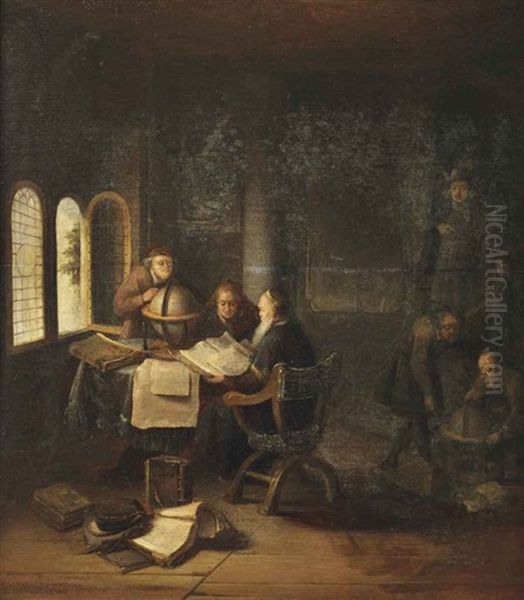 Scholars In A Study With Books And Globes Oil Painting by Jacob van Spreeuwen